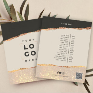 Rose gold black elegant modern girly price QR code Flyer