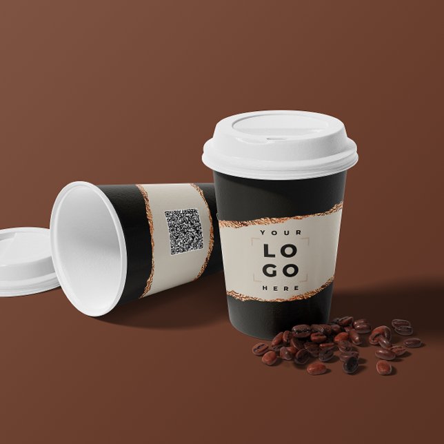 Rose gold black elegant modern girly price QR code Paper Cups (Creator Uploaded)