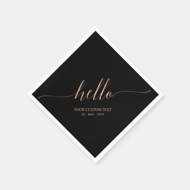Rose Gold & Black | Elegant Script Hello Party Napkin (Corner)