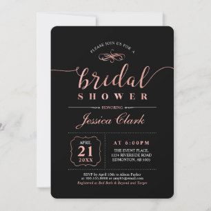 Rose Gold & Black   Elegant Wedding Bridal Shower Invitation