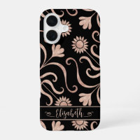 Rose Gold & Black Floral Damask Sunflower Folk Art