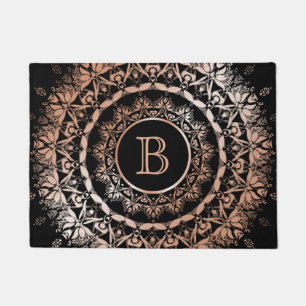 Rose Gold Black Floral Mandala Doormat