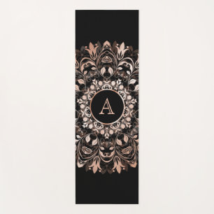 Rose Gold Black Floral Mandala Monogram Yoga Mat