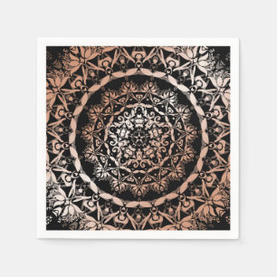 Rose Gold  Black Floral  Mandala Napkin
