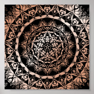 Rose Gold Black Floral Mandala Poster
