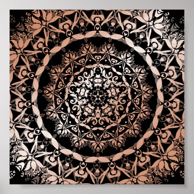 Rose Gold Black Floral Mandala Poster (Front)