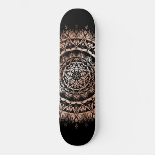 Rose Gold Black Floral Mandala Skateboard