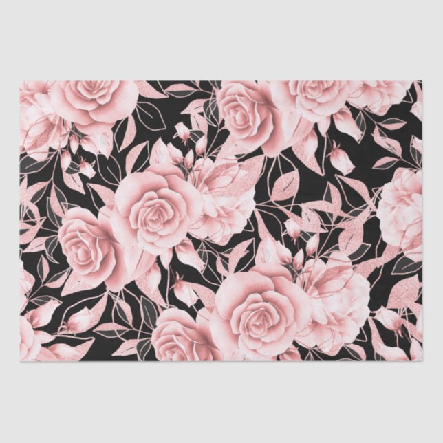 Rose Gold Black Floral w/ Glitter Tissue Paper (Front)
