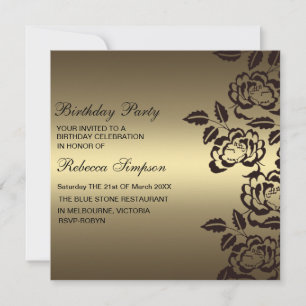 Rose Gold & Black Flower Birthday Invitation