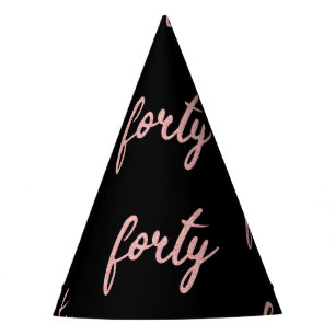 Rose Gold Black "Forty" 40 Birthday Party Glitter Party Hat
