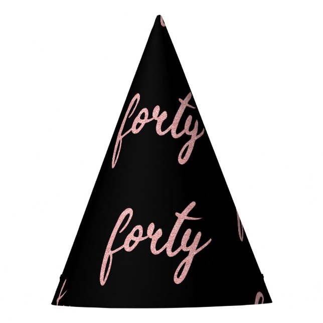 Rose Gold Black "Forty" 40 Birthday Party Glitter Party Hat (Front)