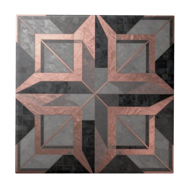 Rose Gold Black Geometric Marble Ceramic Tile (Front)