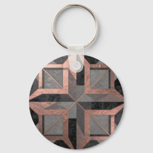 Rose Gold Black Geometric Marble Key Ring