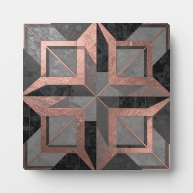 Rose Gold Black Geometric Marble Plaque (Front)