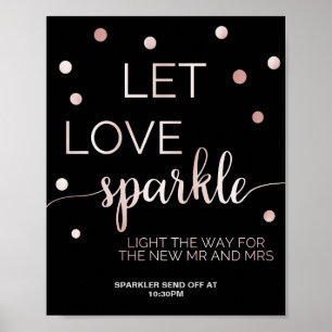 Rose Gold & Black Glam Confetti Sparkler Send Off Poster