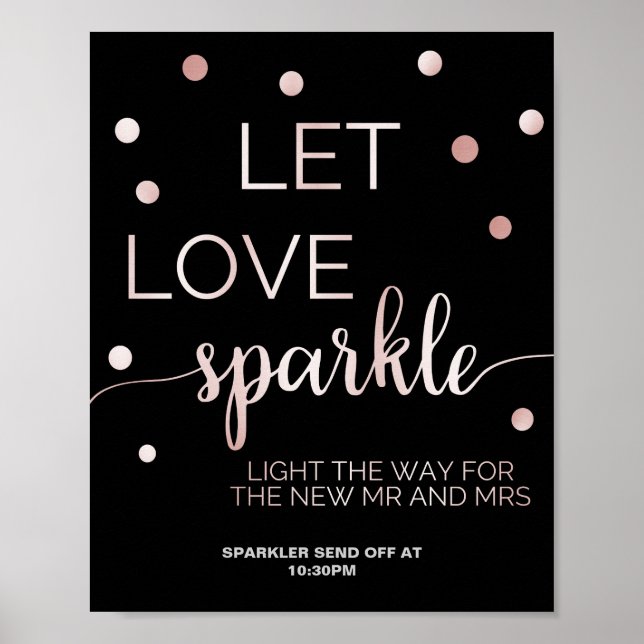 Rose Gold & Black Glam Confetti Sparkler Send Off Poster (Front)