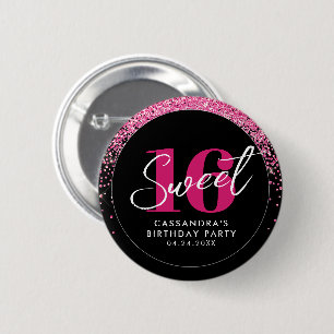 Rose Gold & Black Glam Sweet Sixteen Birthday 6 Cm Round Badge
