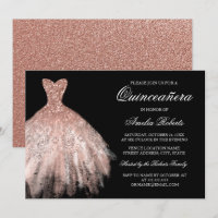 Rose Gold Black Glitter Dress Quinceanera