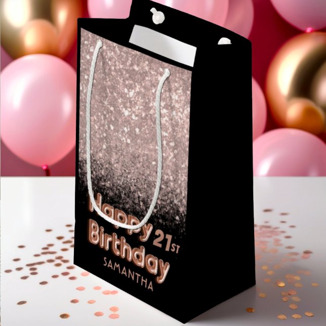 Rose Gold &  Black Glitter Happy Birthday Any Age  Small Gift Bag (Creator Uploaded)