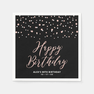 Rose gold Black Hexagon Confetti Happy Birthday Na Napkin