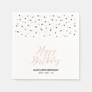 Rose gold Black Hexagon Confetti Happy Birthday Napkin
