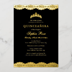 Rose Gold Black Lace Tiara Quinceanera Foil