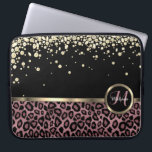Rose Gold, Black Leopard with Gold Diamonds Laptop Sleeve<br><div class="desc">Electronic Laptop Sleeve. Featuring a Rose Gold and Black Leopard Animal Print with Gold Accents and Diamonds with monogram letter and name ready for you to personalise. ⭐This Product is 100% Customisable. *****Click on CUSTOMIZE BUTTON to add, delete, move, resize, changed around, rotate, etc... any of the graphics or text...</div>
