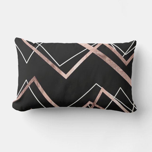 Rose Gold Black Linear Triangle Abstract Pattern Lumbar Cushion (Front)