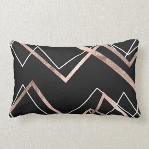Rose Gold Black Linear Triangle Abstract Pattern Lumbar Cushion