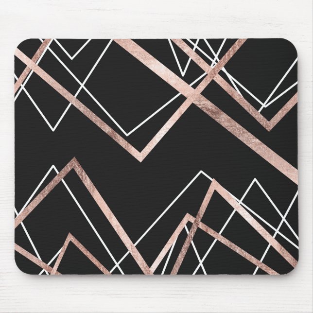 Rose Gold Black Linear Triangle Abstract Pattern Mouse Pad (Front)