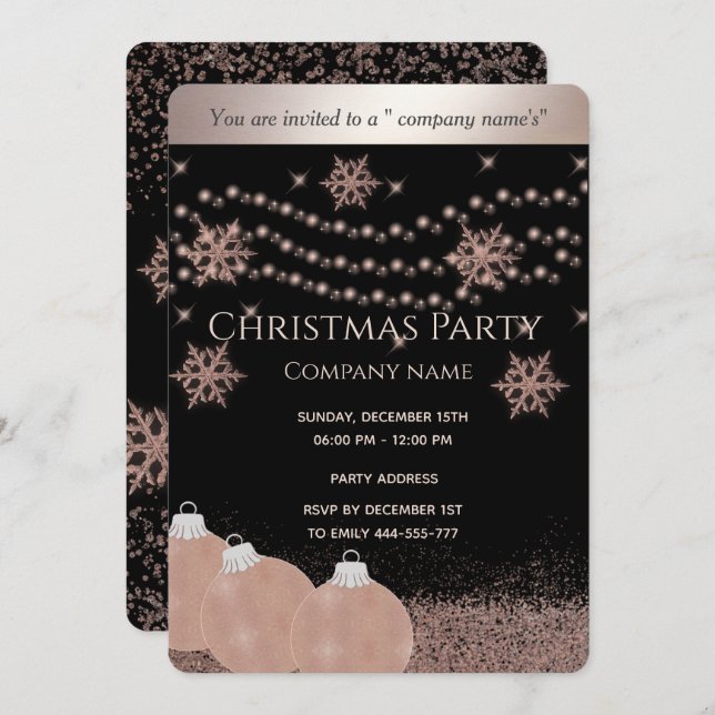 Rose gold /black luxury corporate Christmas party Invitation (Front/Back)