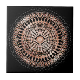 Rose Gold Black Mandala Ceramic Tile