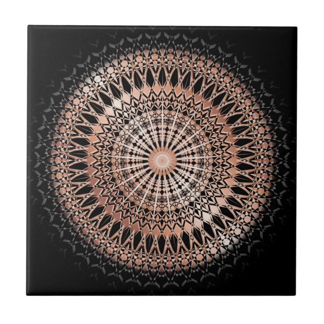 Rose Gold Black Mandala Ceramic Tile (Front)