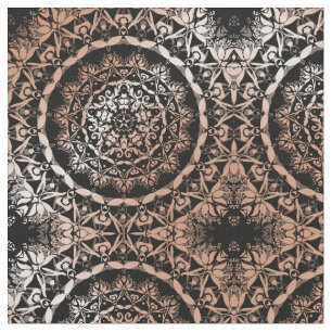 Rose Gold Black Mandala Pattern Fabric