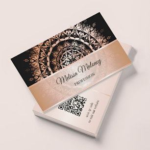 Rose Gold Black Mandala QR Code Business Card