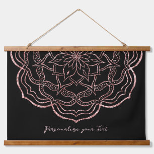  Rose Gold Black Mandala Trippy Psychedelic Hippie Hanging Tapestry