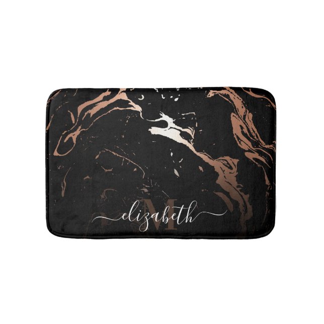 Rose Gold Black Marble Bath Mat (Front)