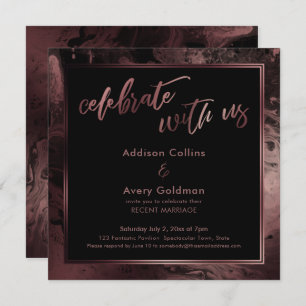 Rose Gold & Black Marble Celebrate with Us Invitation