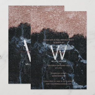 Rose Gold Black Marble Glitter Any Year Birthday Invitation