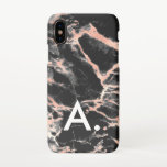 Rose Gold & Black Marble Monogram Custom Initial  iPhone Case<br><div class="desc">Personalise by adding your own initial.</div>