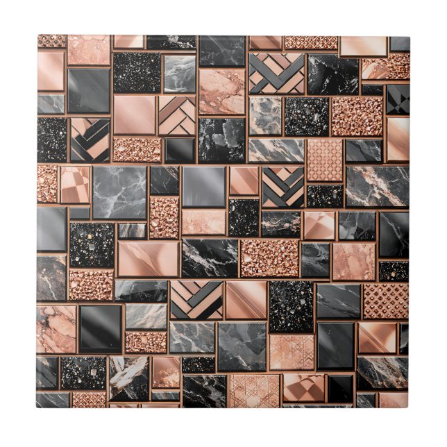 Rose Gold Black Marble Mosaic Ceramic Tile (Front)