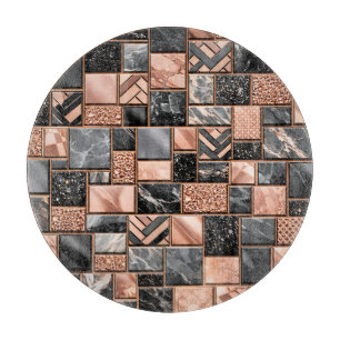 Rose Gold Black Marble Mosaic Cutting Board