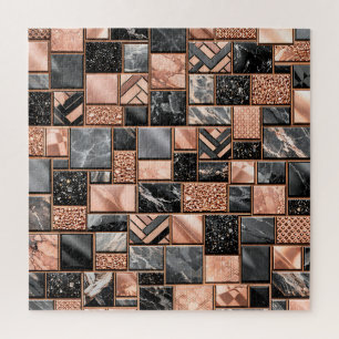 Rose Gold Black Marble Mosaic Jigsaw Puzzle