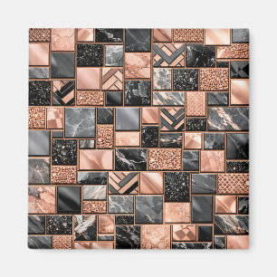 Rose Gold Black Marble Mosaic Magnet