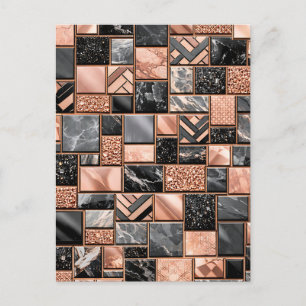Rose Gold Black Marble Mosaic Postcard