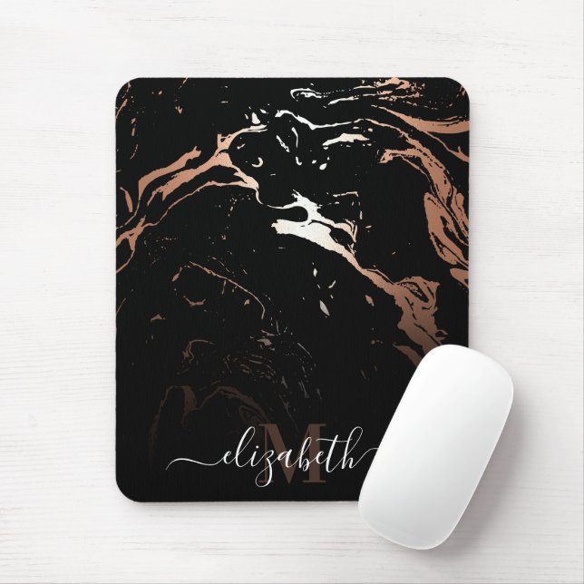 Rose Gold Black Marble Mouse Pad (With Mouse)