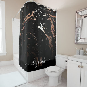 Rose Gold Black Marble Shower Curtain
