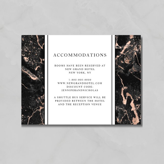 Rose Gold Black Marble Wedding Accommodations Enclosure Card (Rose Gold Black Marble Wedding Accommodations Enclosure Card)