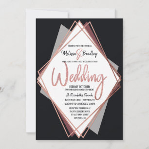 Rose Gold Black Mauve Grey Geometric Wedding Invitation