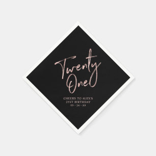Rose Gold & Black Modern Adult 21st Birthday Party Napkin